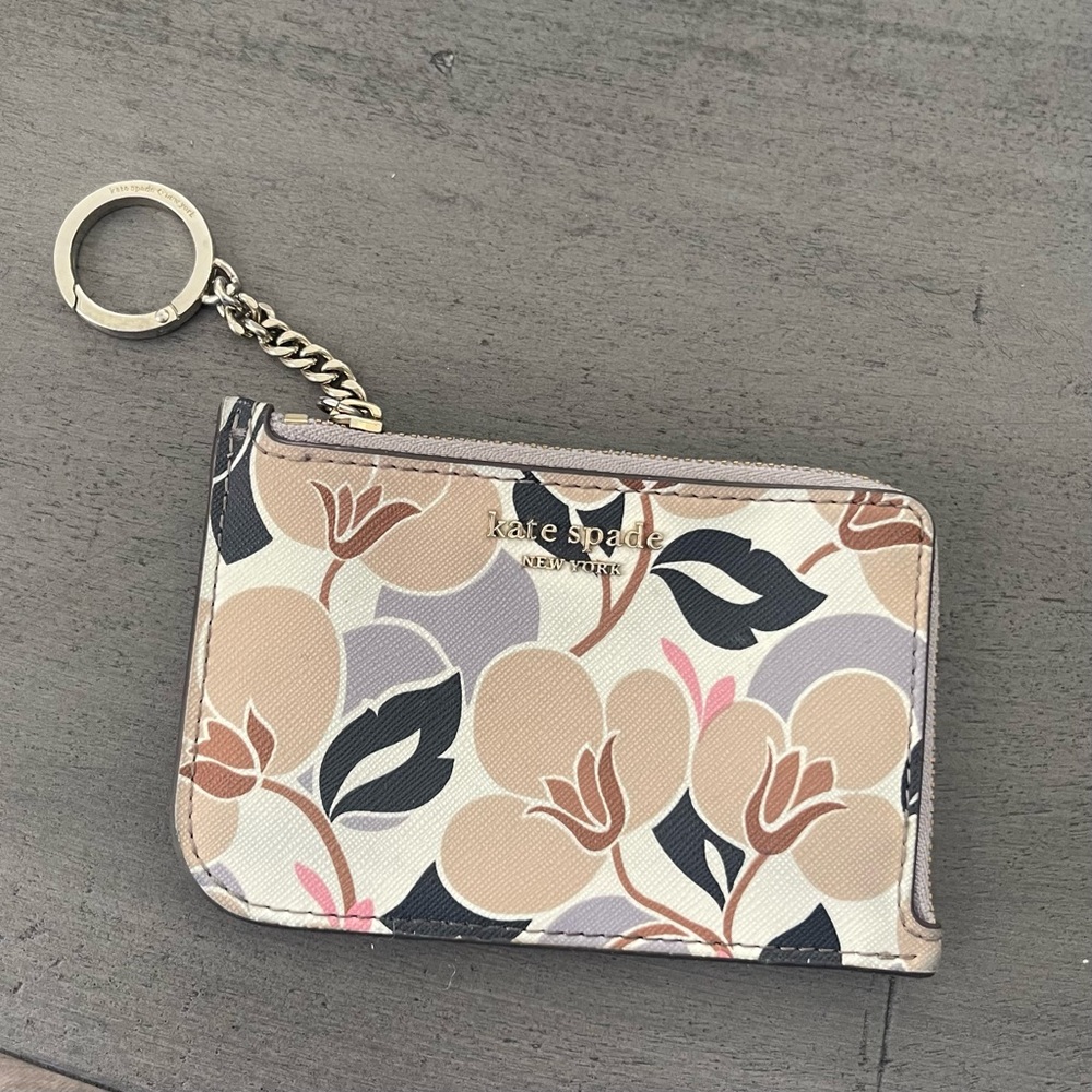 Kate Spade Cameron Breezy Floral Keychain cardholder wallet EUC